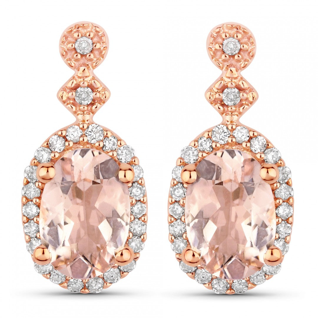 10k Rose Gold Morganite and Diamond Earrings