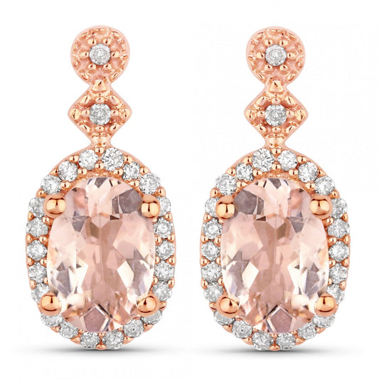 10k Rose Gold Morganite and Diamond Earrings