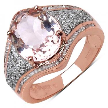 10K Rose Gold Over Sterling Silver 3 CTW Morganite and White Zircon Size 7 Ring